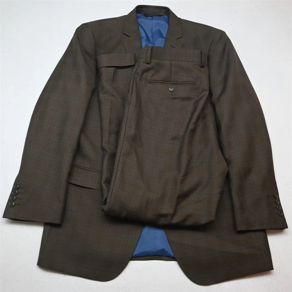 Eleganza Giorgio Sanetti 40R 34x30 Brown Check Super 140s Mens Jacket Pants Suit